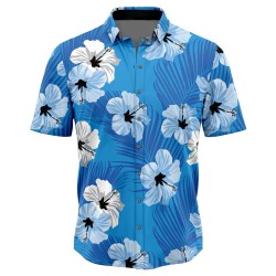 Summer Men’s Blue Floral Short Sleeve Shirt